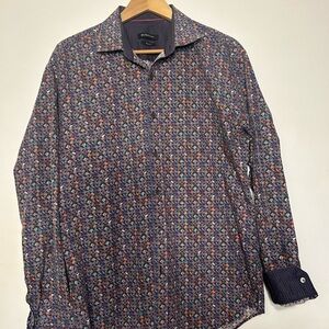 Bugatchi Navy Multi-Color Geometric Long-Sleeve Button-Down Shirt